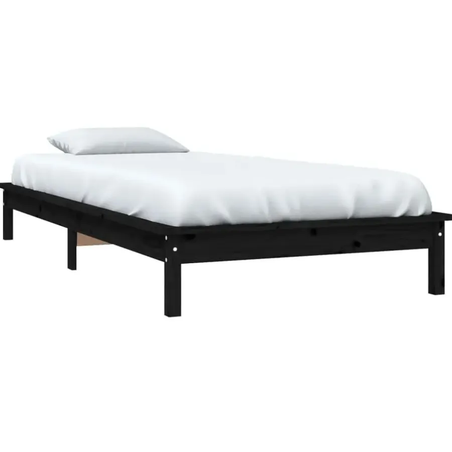 1-Persoons Bedden-vidaXL - Bed frame met lattenbodem - Zwart - Massief grenenhout - 90x200 cm