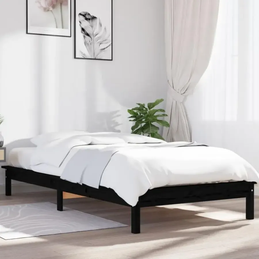 1-Persoons Bedden-vidaXL - Bed frame met lattenbodem - Zwart - Massief grenenhout - 90x200 cm