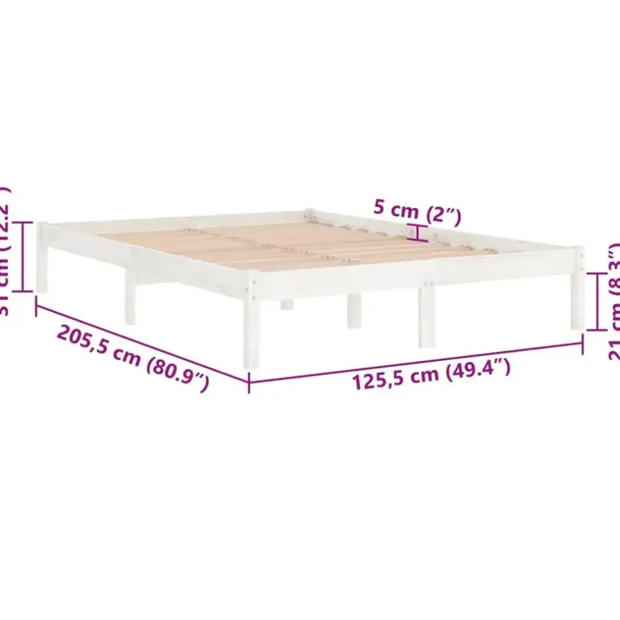 2-Persoons Bedden-vidaXL - Bed frame met lattenbodem - Wit - Massief grenenhout - 120x200 cm