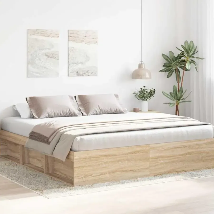 Twijfelaars-vidaXL - Bed frame met opbergruimte - Sonoma eikenkleurig - Hout - 200x200 cm