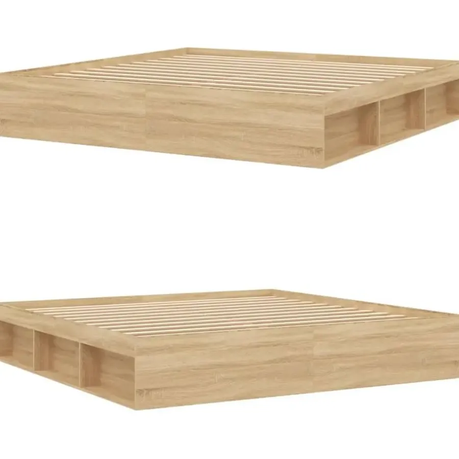 Twijfelaars-vidaXL - Bed frame met opbergruimte - Sonoma eikenkleurig - Hout - 200x200 cm