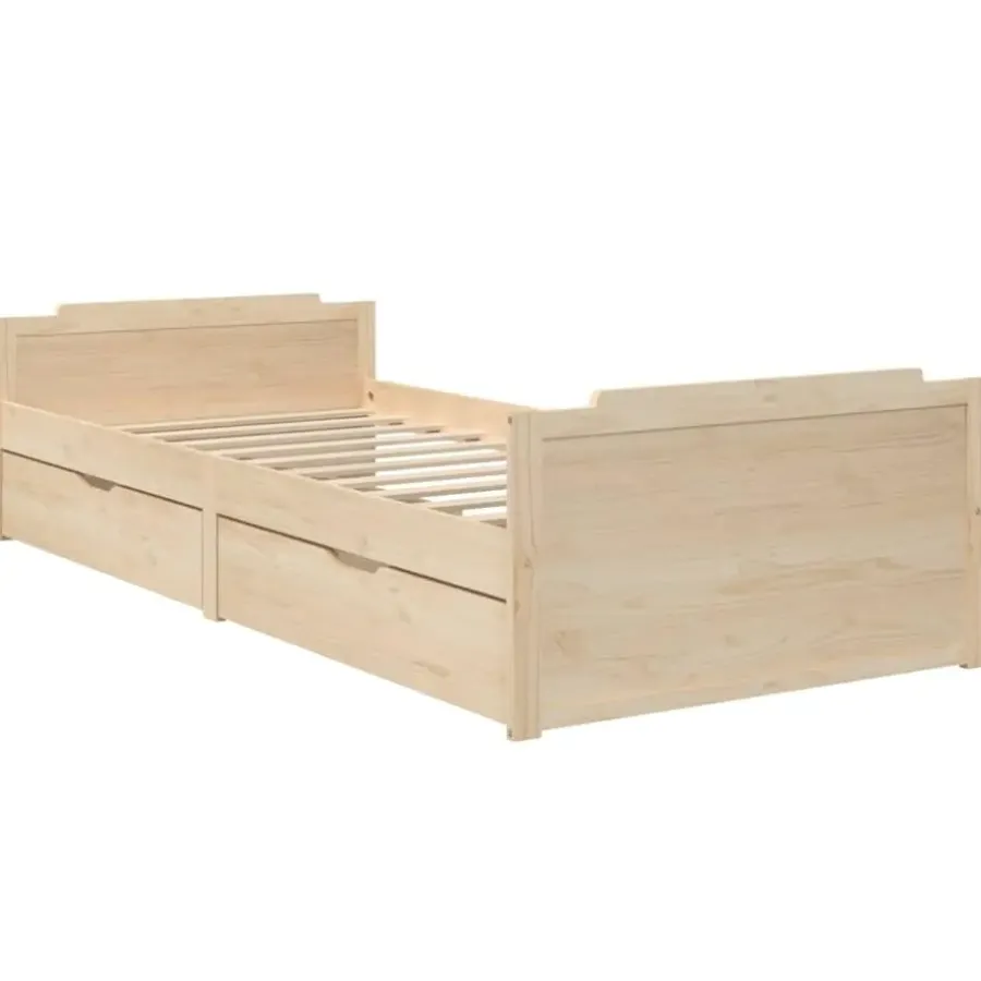 vidaXL - Bed frame met twee lades - Naturel - Massief grenenhout - 90x200 cm