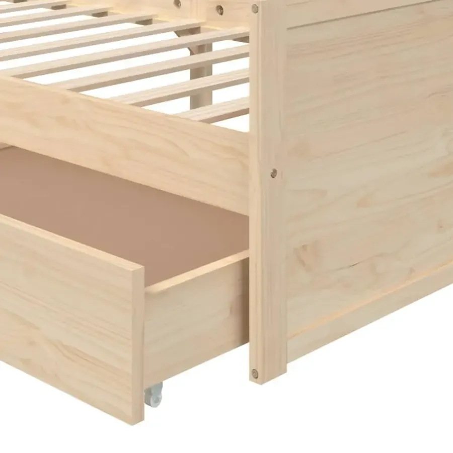 vidaXL - Bed frame met twee lades - Naturel - Massief grenenhout - 90x200 cm