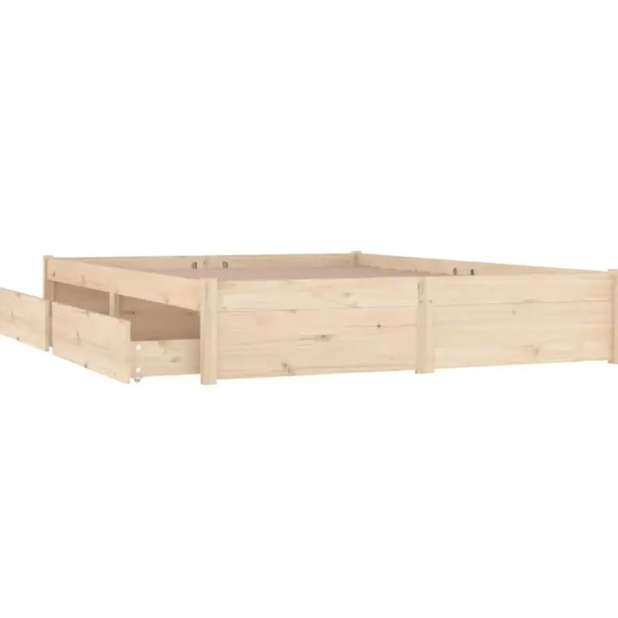 Twijfelaars-vidaXL - Bed frame zonder matras met lades - Naturel - Grenenhout - 120x200 cm