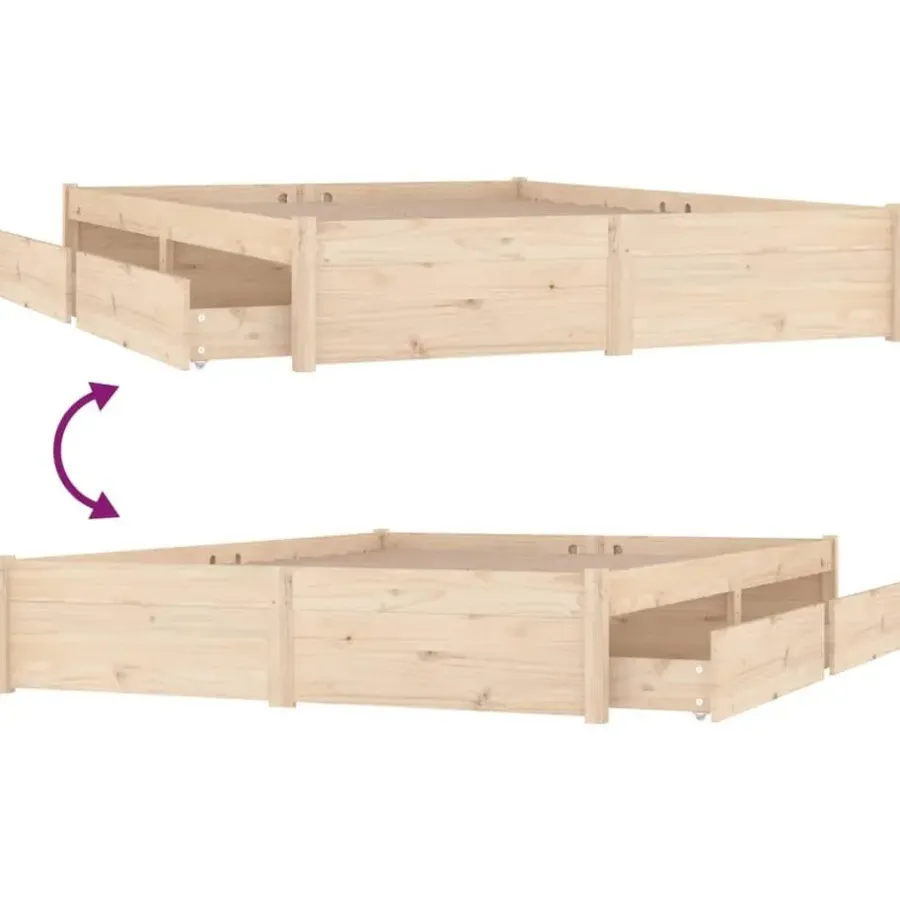 Twijfelaars-vidaXL - Bed frame zonder matras met lades - Naturel - Grenenhout - 120x200 cm