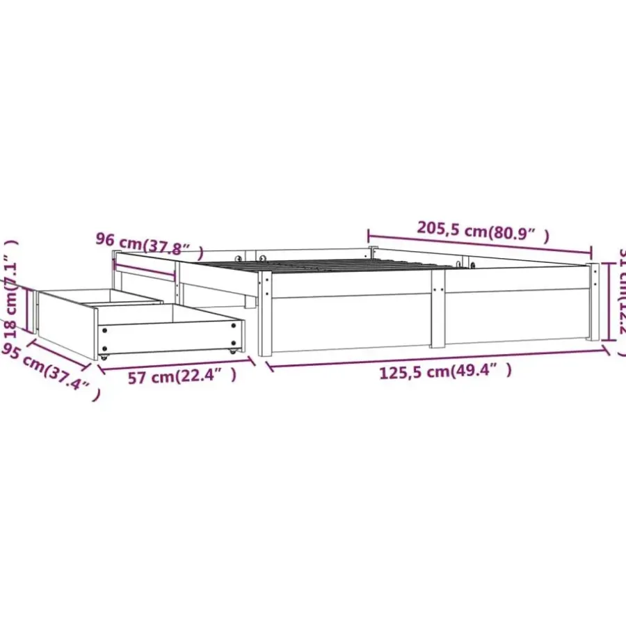 Twijfelaars-vidaXL - Bed frame zonder matras met lades - Naturel - Grenenhout - 120x200 cm