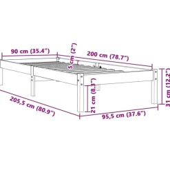 1-Persoons Bedden-vidaXL - Bed frame zonder matras - Wasbruin - Massief grenenhout - 90x200 cm