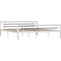 Twijfelaars-vidaXL - Bed met hoofd- en voeteneinde - Wit en zwart - metaal - 180x200 cm