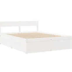 2-Persoons Bedden-vidaXL - Bed met hoofdbord en lades - Wit - Massief grenenhout - 140x200 cm