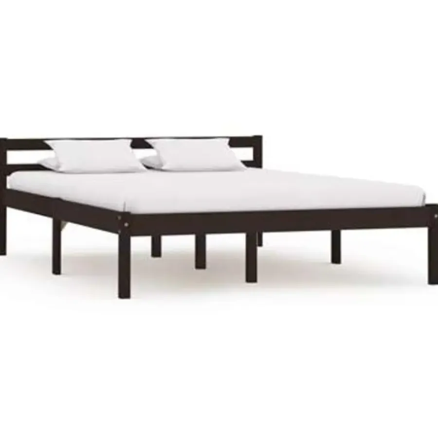 2-Persoons Bedden-vidaXL - Bed met hoofdeinde - Donkerbruin - Massief grenenhout - 140x200 cm