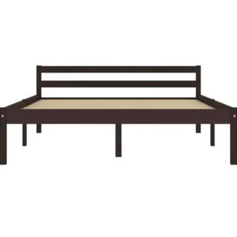 2-Persoons Bedden-vidaXL - Bed met hoofdeinde - Donkerbruin - Massief grenenhout - 140x200 cm