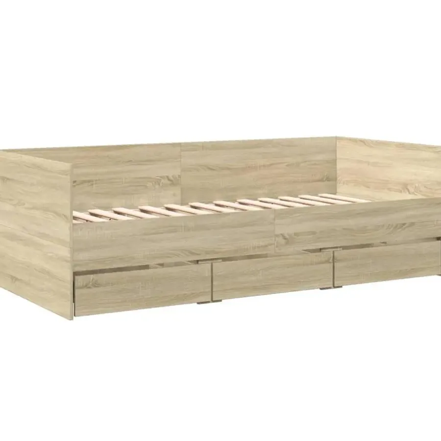 Kinderbedden-vidaXL - Bed met lades - Sonoma eikenkleurig - Hout - 90 x 200 cm
