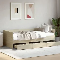 Kinderbedden-vidaXL - Bed met lades - Sonoma eikenkleurig - Hout - 90 x 200 cm
