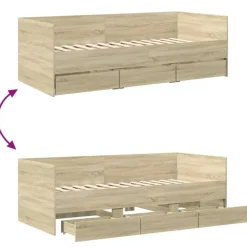 Kinderbedden-vidaXL - Bed met lades - Sonoma eikenkleurig - Hout - 90 x 200 cm