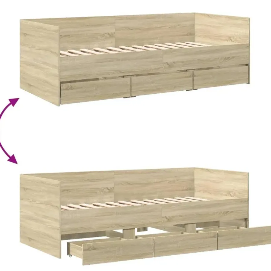 Kinderbedden-vidaXL - Bed met lades - Sonoma eikenkleurig - Hout - 90 x 200 cm