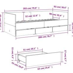 Kinderbedden-vidaXL - Bed met lades - Sonoma eikenkleurig - Hout - 90 x 200 cm