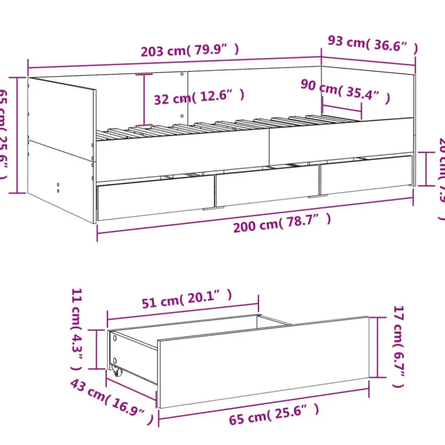 Kinderbedden-vidaXL - Bed met lades - Sonoma eikenkleurig - Hout - 90 x 200 cm