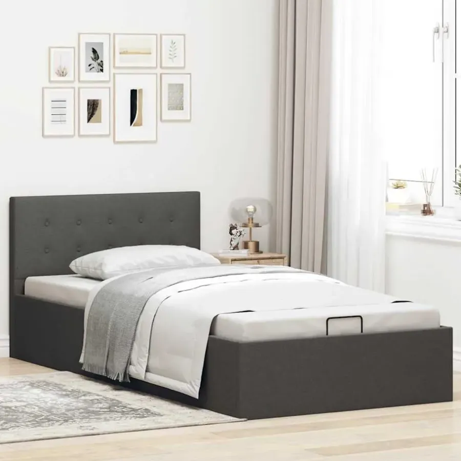 vidaXL - Bed met opbergruimte - Hydraulische - Donkergrijs - Stof - 100x200 cm