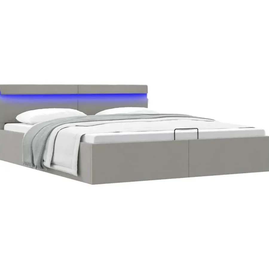 vidaXL - Bed met opbergruimte incl. LED - Lichtgrijs - stof - 180x200 cm