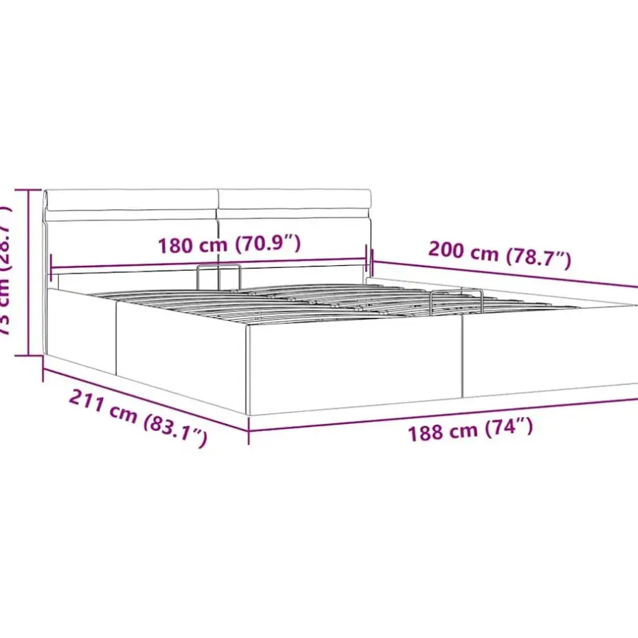 vidaXL - Bed met opbergruimte incl. LED - Lichtgrijs - stof - 180x200 cm