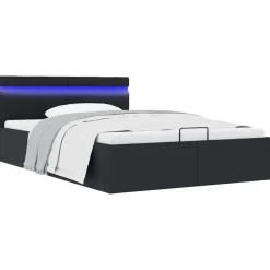 vidaXL - Bed met opbergruimte incl. LED - zwart - Kunstleer - 120x200 cm