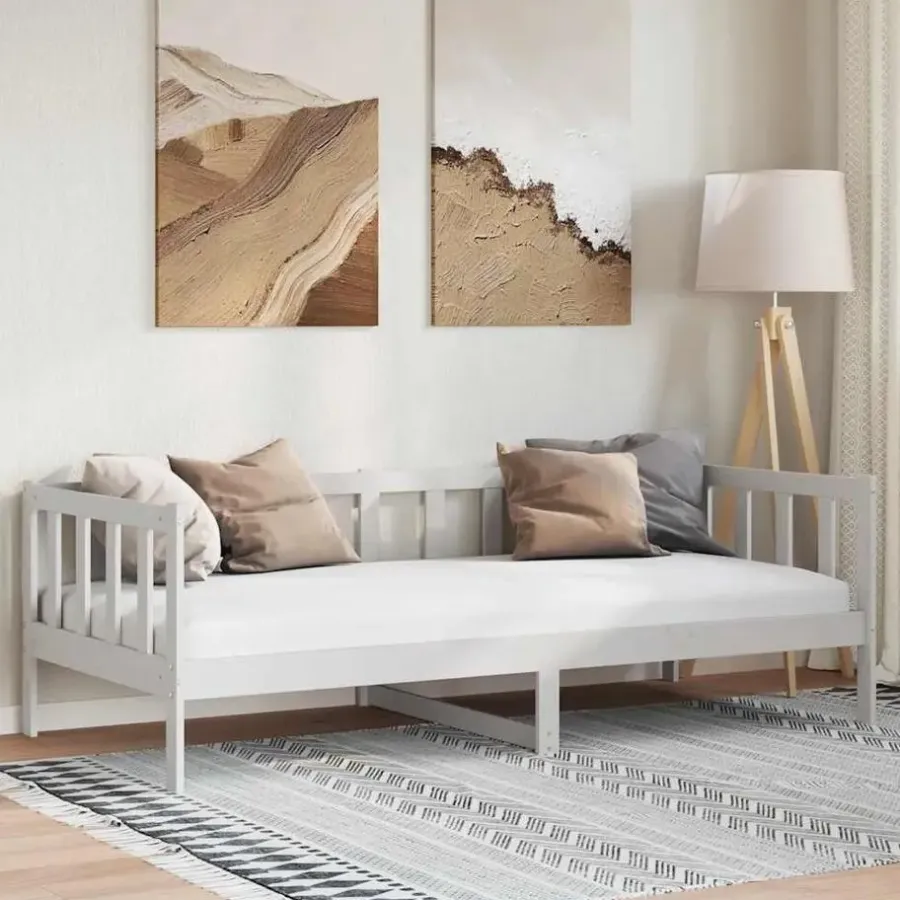 1-Persoons Bedden-vidaXL - Bedbank - Wit - Massief grenenhout - 90x200 cm