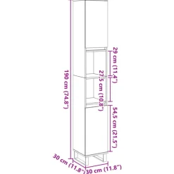 vidaXL - Betongrijs Kolomkast met 2 deuren 2 vakken - Hout - 30x30x190 cm