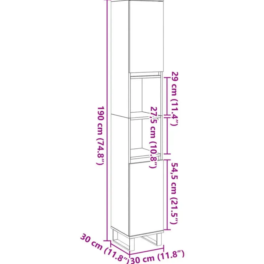 vidaXL - Betongrijs Kolomkast met 2 deuren 2 vakken - Hout - 30x30x190 cm