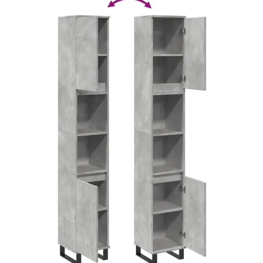 vidaXL - Betongrijs Kolomkast met 2 deuren 2 vakken - Hout - 30x30x190 cm