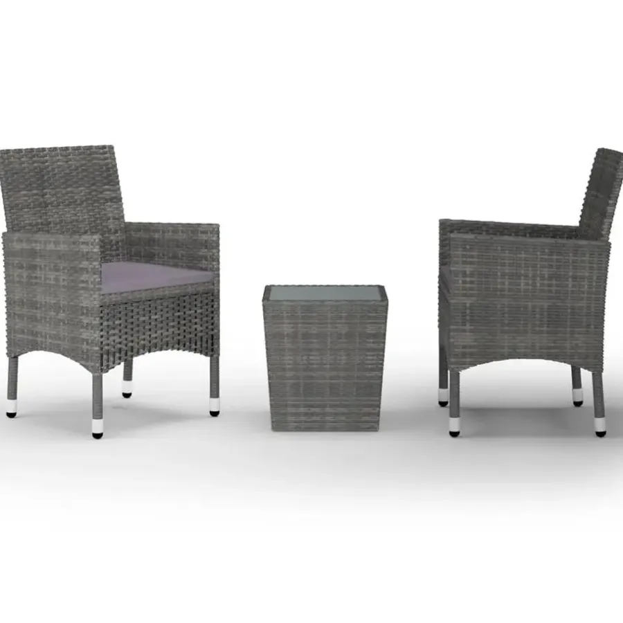 Bistro- & Balkonsets-vidaXL - Bistroset - Grijs - Poly rattan en gehard glas - 3 stuks