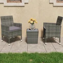 Bistro- & Balkonsets-vidaXL - Bistroset - Grijs - Poly rattan en gehard glas - 3 stuks