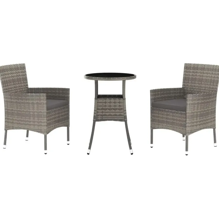 Bistro- & Balkonsets-vidaXL - Bistroset - Grijs - Poly rattan - 3 stuks - Met kussens
