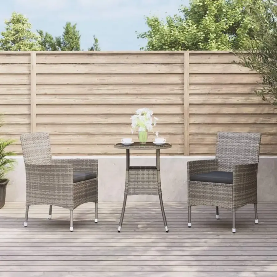 Bistro- & Balkonsets-vidaXL - Bistroset - Grijs - Poly rattan - 3 stuks - Met kussens