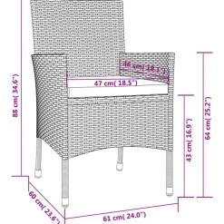 Bistro- & Balkonsets-vidaXL - Bistroset - Grijs - Poly rattan - 3 stuks - Met kussens