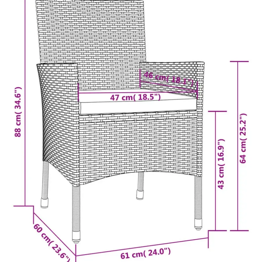 Bistro- & Balkonsets-vidaXL - Bistroset - Grijs - Poly rattan - 3 stuks - Met kussens