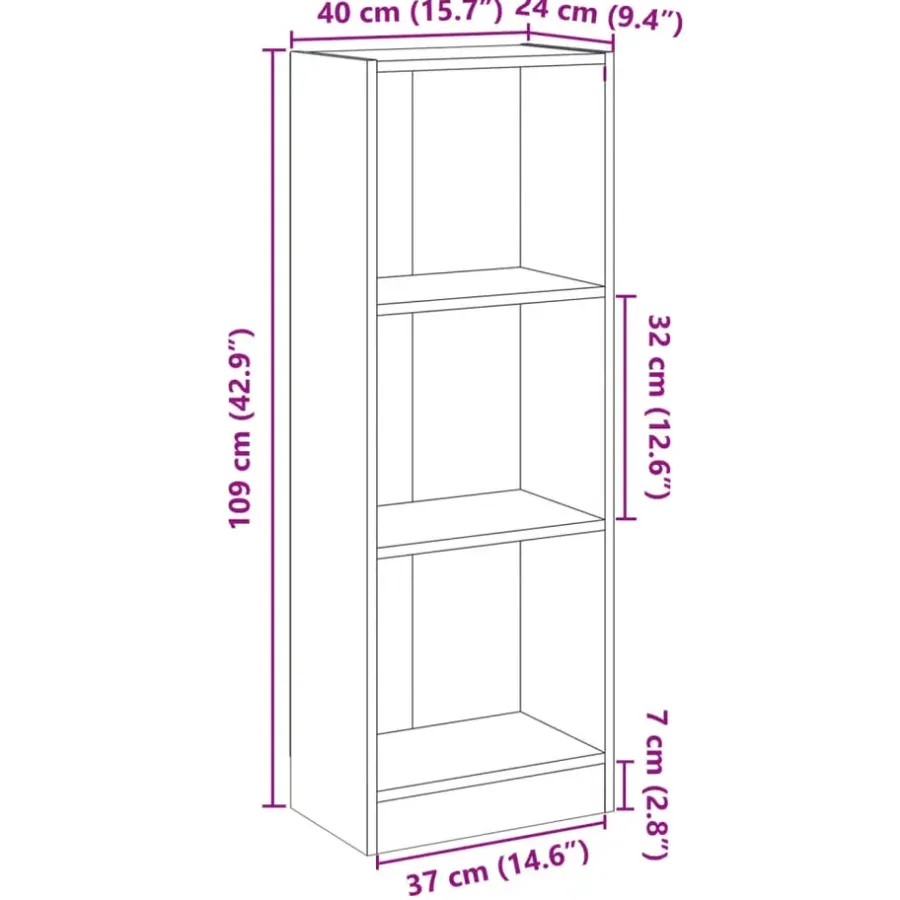 Boekenkasten|Boekenkasten-vidaXL - Boekenkast - Grijs - Bewerkt hout - 40 x 24 x 109 cm