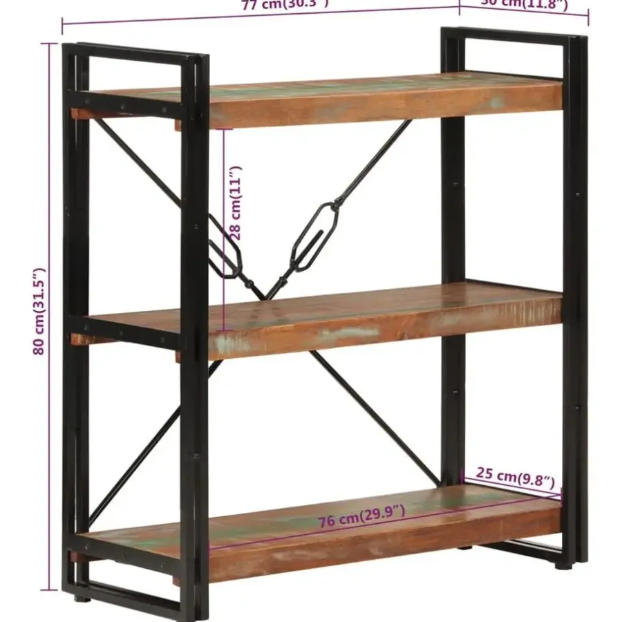 Boekenkasten|Boekenkasten-vidaXL - Boekenkast 3-laags - Multikleur - Gerecycled hout - 77 x 30 x 80 cm