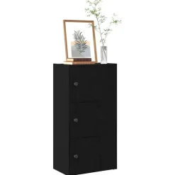 Boekenkasten|Boekenkasten-vidaXL - Boekenkast met 3 deuren voor woonkamers - Zwart - Hout - 40x24x77 cm