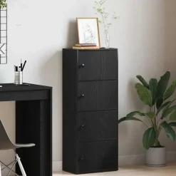 Boekenkasten|Boekenkasten-vidaXL - Boekenkast met 4 deuren voor woonkamers - Zwart - Hout - 40x24x102 cm