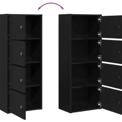 Boekenkasten|Boekenkasten-vidaXL - Boekenkast met 4 deuren voor woonkamers - Zwart - Hout - 40x24x102 cm