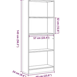 vidaXL - Boekenkast met 4 vakken voor kantoor - Wit - Hout - 60x24x143 cm