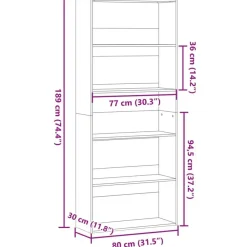 vidaXL - Boekenkast met 5 vakken voor kantoor - Wit - Hout - 80x30x189 cm