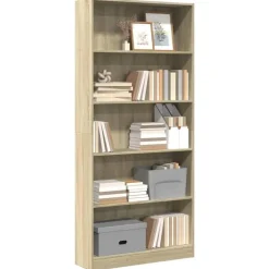 Boekenkasten|Boekenkasten-vidaXL - Boekenkast met 5 vakken - Sonoma eiken - Bewerkt hout - 80x24x176 cm