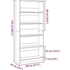 Boekenkasten|Boekenkasten-vidaXL - Boekenkast met 5 vakken - Sonoma eiken - Bewerkt hout - 80x24x176 cm