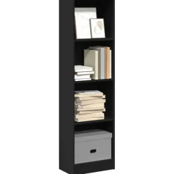 Boekenkasten|Boekenkasten-vidaXL - Boekenkast met 4 vakken - Zwart - Bewerkt hout - 40x24x143 cm