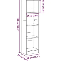 Boekenkasten|Boekenkasten-vidaXL - Boekenkast met 4 vakken - Zwart - Bewerkt hout - 40x24x143 cm