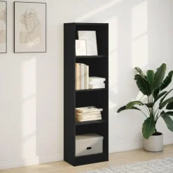 Boekenkasten|Boekenkasten-vidaXL - Boekenkast met 4 vakken - Zwart - Bewerkt hout - 40x24x143 cm