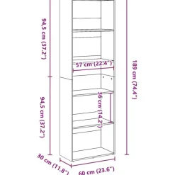 Boekenkasten|Boekenkasten-vidaXL - Boekenkast met 5 vakken voor woonkamers - Sonoma eiken - 60x30x189 cm