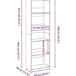 Boekenkasten|Boekenkasten-vidaXL - Boekenkast met 5 vakken voor woonkamers - Sonoma eiken - 60x30x189 cm