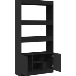 Boekenkasten|Boekenkasten-vidaXL - Boekenkast met deuren en 5 vakken - Zwart - Bewerkt hout - 92x33x180 cm
